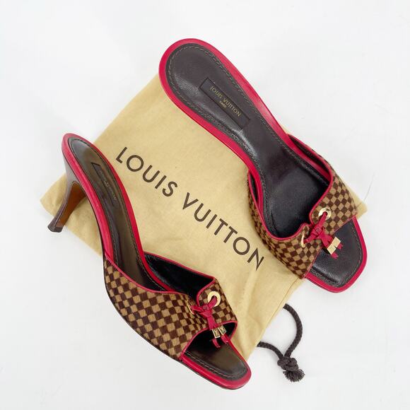 Louis Vuitton Vintage Tricolor Damier Calf Hair Bow Slide Sandals Mule EU 39.5 - Picture 1 of 14